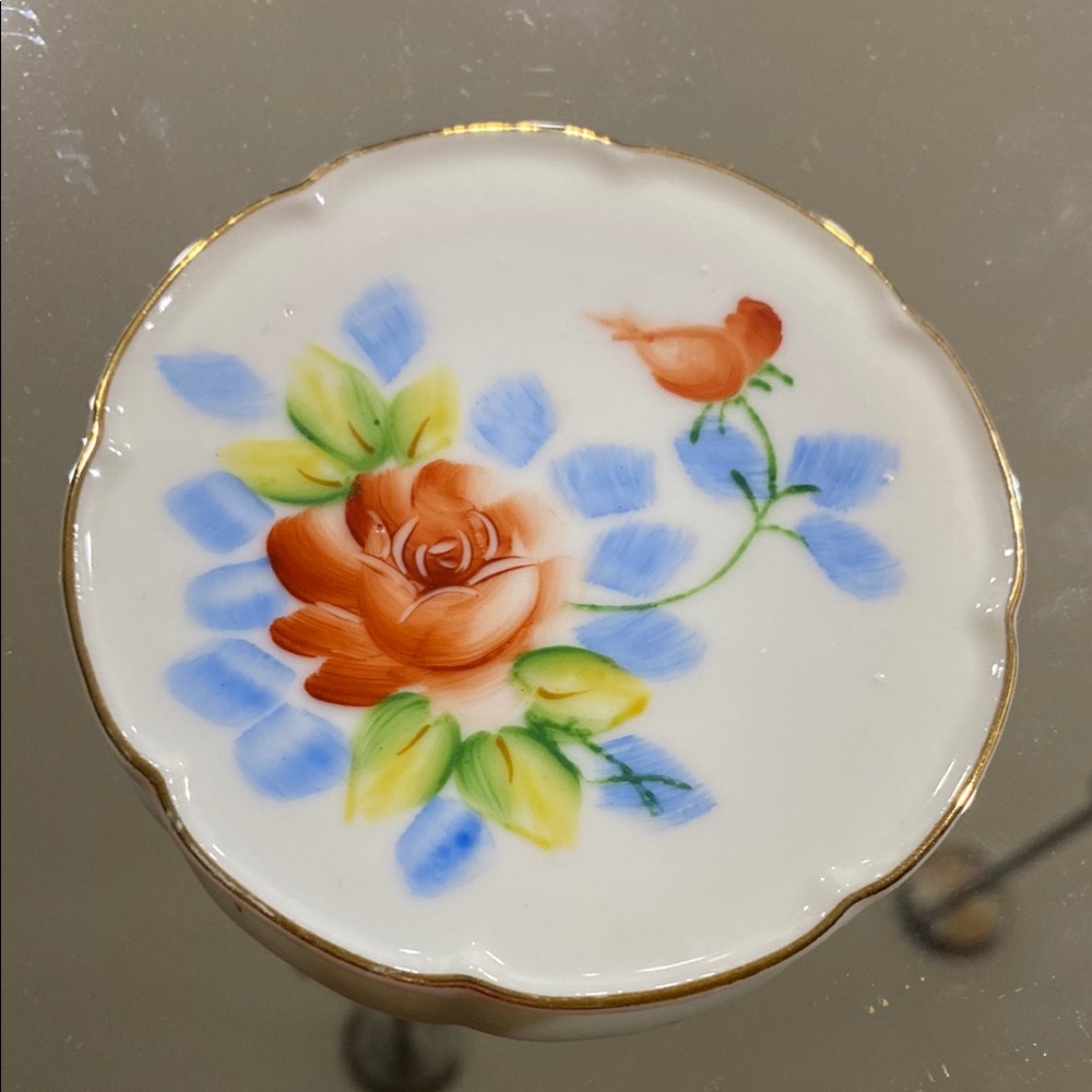 Vintage MCM Japan Hand-Painted Floral Porcelain Accent Dish - Orange Rose!